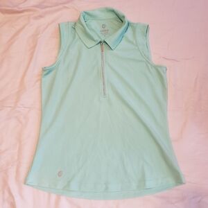 GGBlue Luxe Sport Women's Sleeveless Polo Shirt Zip Up Light Blue Green Small